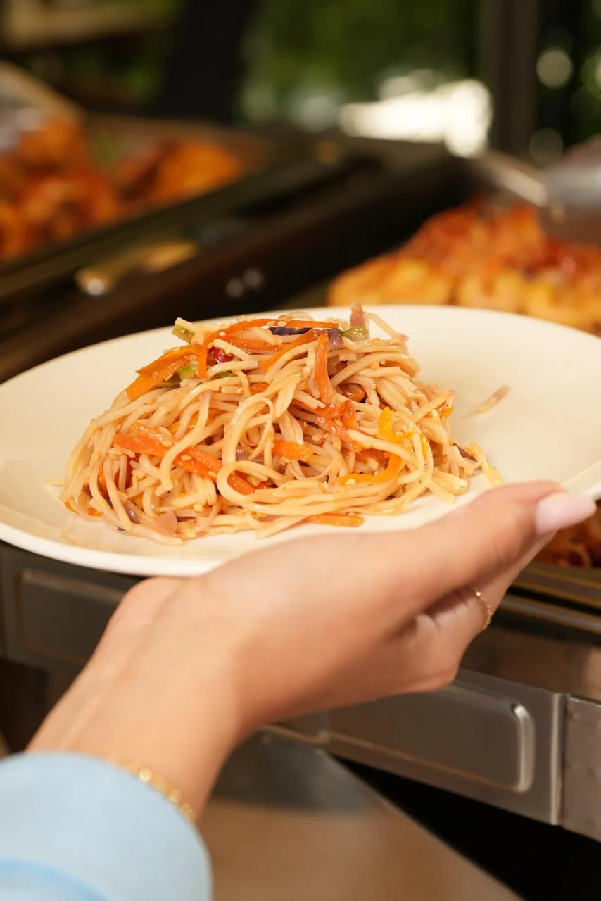 Plated noodle dish
