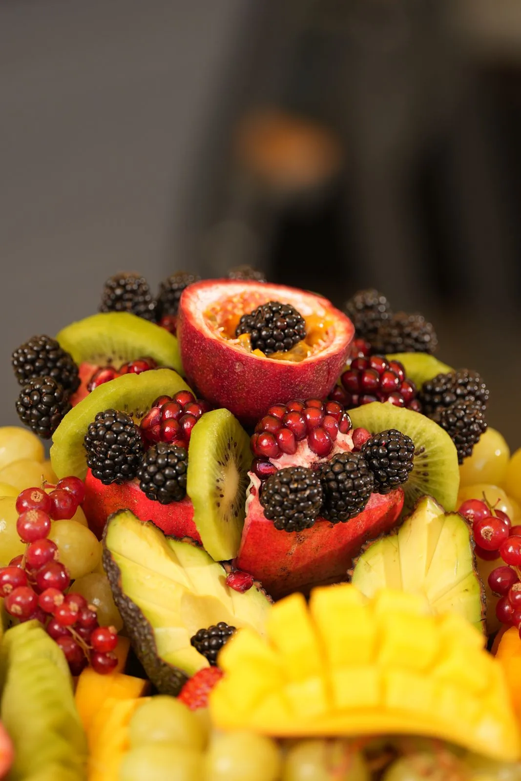 Fresh fruit platter with berries and mango