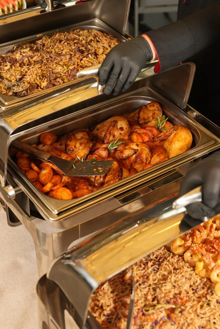 Hot dishes in chafing trays