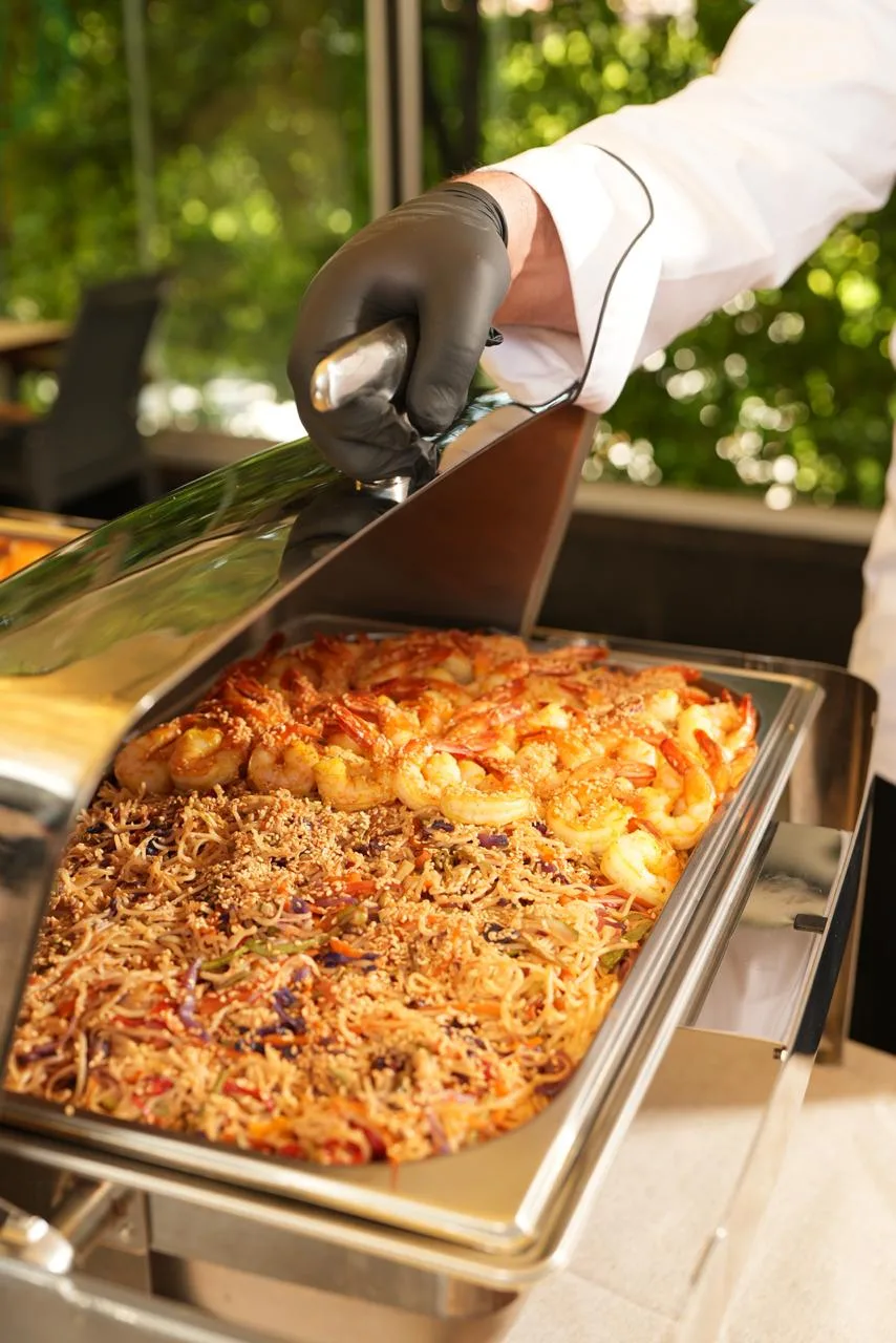 Shrimp and rice served from the buffet